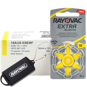 60 x baterie do aparatów słuchowych Rayovac Extra Advanced 10 + zasobnik na baterie Rayovac
