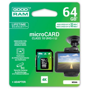 karta pamięci GOODRAM microSDXC 64GB M3AA class 10 UHS-I U3 MLC 90/95MB/s