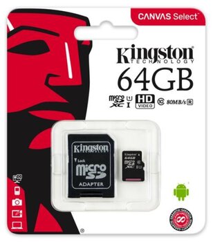 karta pamięci Kingston Canvas Select microSDXC 64GB class 10 UHS-I U1 - 80MB/s + adapter SD