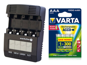 ładowarka everActive NC-3000 + 4 x akumulatorki Varta Pro R2U R03 AAA 1000mAh