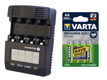 ładowarka everActive NC-3000 + 4 x akumulatorki Varta Pro R2U R6 AA 2600mAh