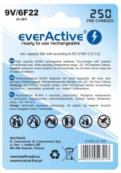 akumulatorek everActive 6F22/9V Ni-MH 250 mAh ready to use akumulatorek everActive 6F22/9V Ni-MH 250 mAh ready to use
