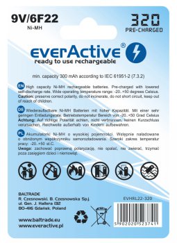 akumulatorek everActive 6F22/9V Ni-MH 320 mAh ready to use akumulatorek everActive 6F22/9V Ni-MH 320 mAh ready to use