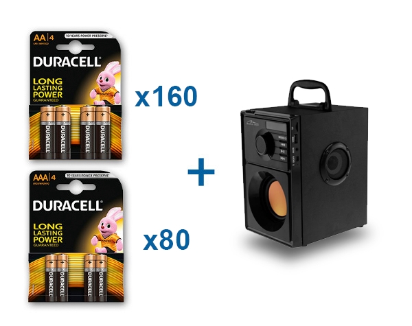 Zestaw baterii alkalicznych Duracell Duralock Basic 160 blistrów LR6/AA + 80 blistrów LR03/AAA + Przenośne głośniki bluetooth stereo z odtwarzaczem MP3 Media-Tech MT3145 Zestaw baterii alkalicznych Duracell Duralock Basic 160 blistrów LR6/AA + 80 blistrów LR03/AAA + Przenośne głośniki bluetooth stereo z odtwarzaczem MP3 Media-Tech MT3145