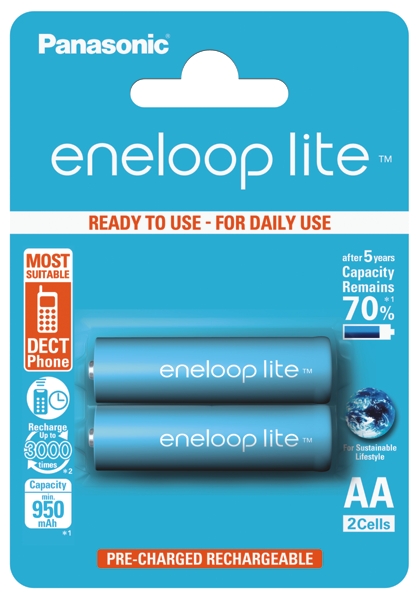 2 x Panasonic Eneloop Lite R6/AA 950mAh BK-4LCCE/2BE (blister) 2 x Panasonic Eneloop Lite R6/AA 950mAh BK-4LCCE/2BE (blister)