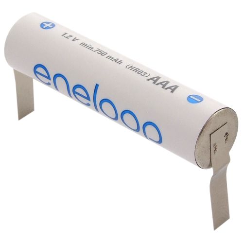 1 x Panasonic Eneloop R03/AAA 800mAh z przygrzanymi blaszkami typ:U 1 x Panasonic Eneloop R03/AAA 800mAh z przygrzanymi blaszkami typ:U