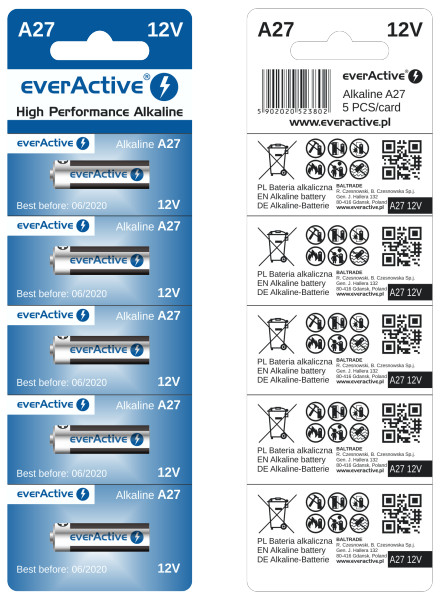 5 x baterie alkaliczne everActive 27A 12V 5 x baterie alkaliczne everActive 27A 12V