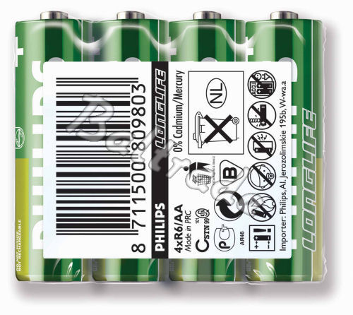 bateria cynkowo-węglowa Philips LongLife R6 AA (taca) bateria cynkowo-węglowa Philips LongLife R6 AA (taca)
