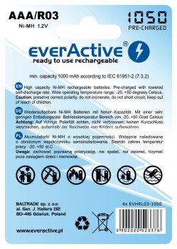 4x akumulatorki everActive R03/AAA Ni-MH 1050 mAh ready to use 4x akumulatorki everActive R03/AAA Ni-MH 1050 mAh ready to use