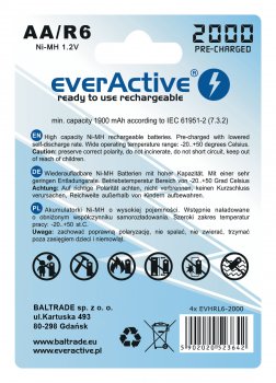 4x akumulatorki everActive R6/AA Ni-MH 2000 mAh ready to use 4x akumulatorki everActive R6/AA Ni-MH 2000 mAh ready to use