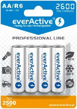 4x akumulatorki everActive R6/AA Ni-MH 2600 mAh ready to use 4x akumulatorki everActive R6/AA Ni-MH 2600 mAh ready to use