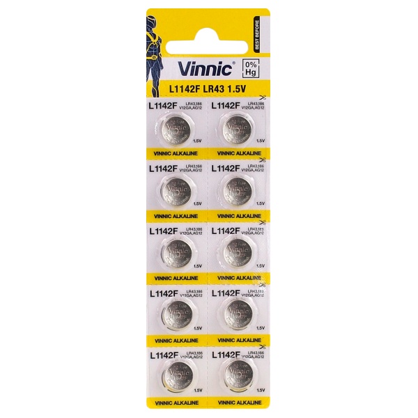 10 x bateria alkaliczna mini Vinnic G12 / AG12 / L1142 / LR43 / 186 / V12GA / RW84 / D186 10 x bateria alkaliczna mini Vinnic G12 / AG12 / L1142 / LR43 / 186 / V12GA / RW84 / D186