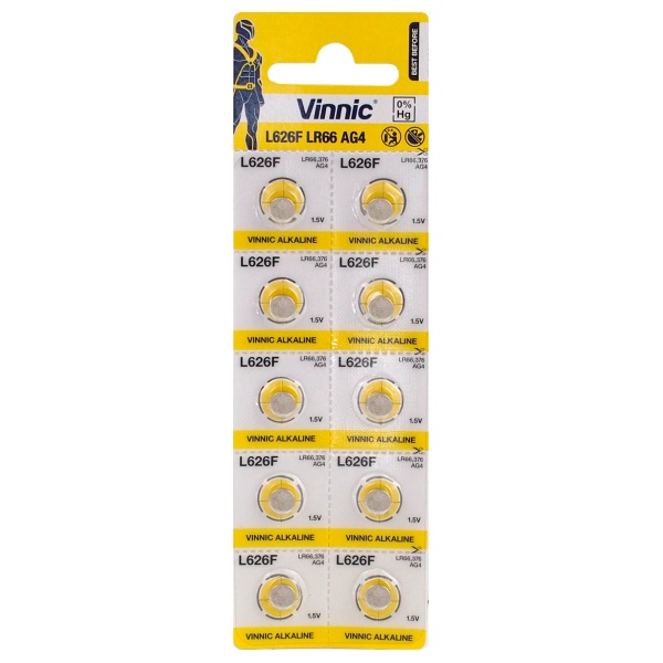 10 x bateria alkaliczna mini Vinnic G4 / AG4 / L626 / SR626 / 377 / 37 10 x bateria alkaliczna mini Vinnic G4 / AG4 / L626 / SR626 / 377 / 37