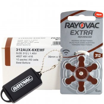 60 x baterie do aparatów słuchowych Rayovac Extra Advanced 312 MF + zasobnik na baterie Rayovac 60 x baterie do aparatów słuchowych Rayovac Extra Advanced 312 MF + zasobnik na baterie Rayovac