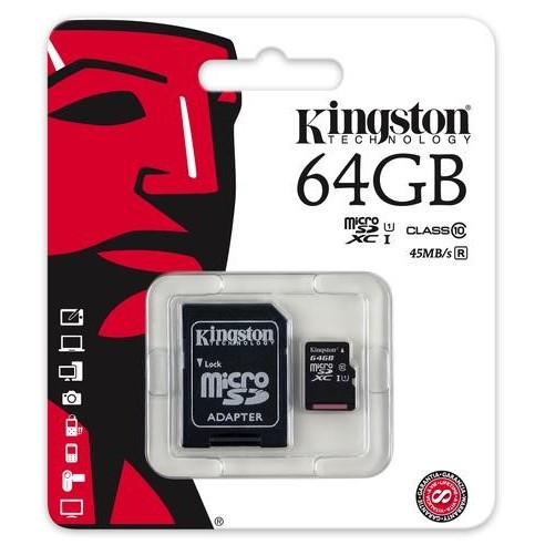 karta pamięci Kingston microSDXC 64GB class 10 UHS-I + adapter SD karta pamięci Kingston microSDXC 64GB class 10 UHS-I + adapter SD