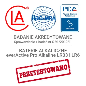 Wyniki akredytowanego testu baterii alkalicznych everActive