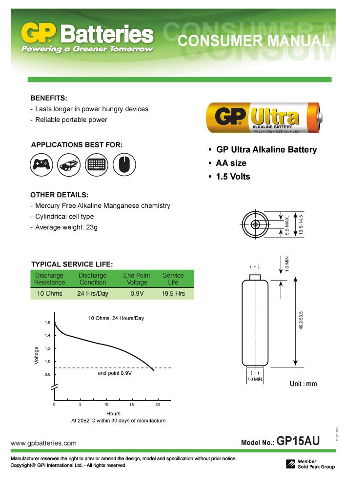 Karta katalogowa GP Ultra Alkaline