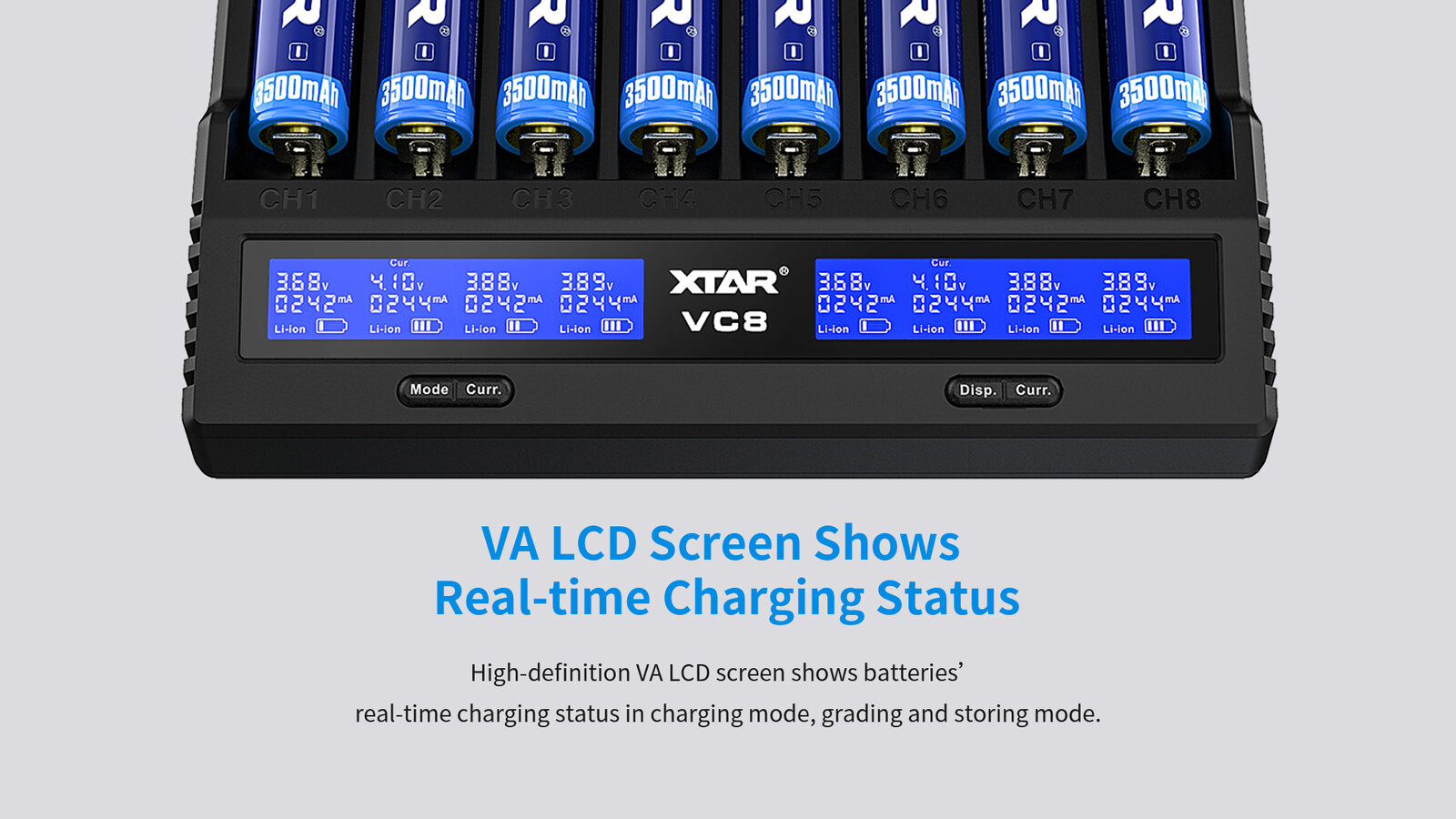 Ekran LCD w ładowarkach VC8 Xtar Ekran LCD w ładowarkach VC8 Xtar