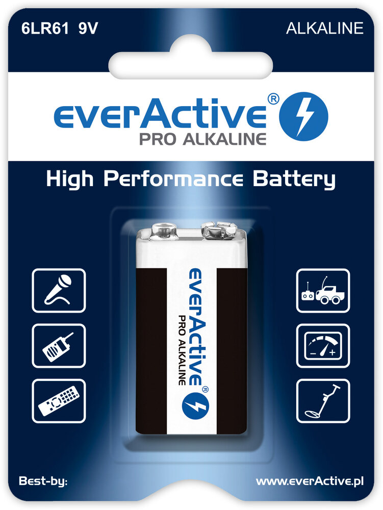 1 x bateria alkaliczna everActive Pro 6LR61 / 6LF22 9V (blister)