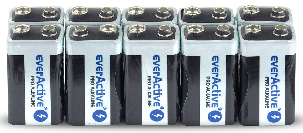 10 x baterie alkaliczne everActive Pro 6LR61 / 6LF22 9V (kartonik/folia)