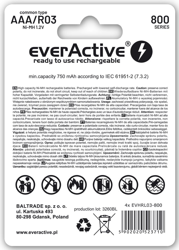everActive R03/AAA Ni-MH 800 mAh -2ks