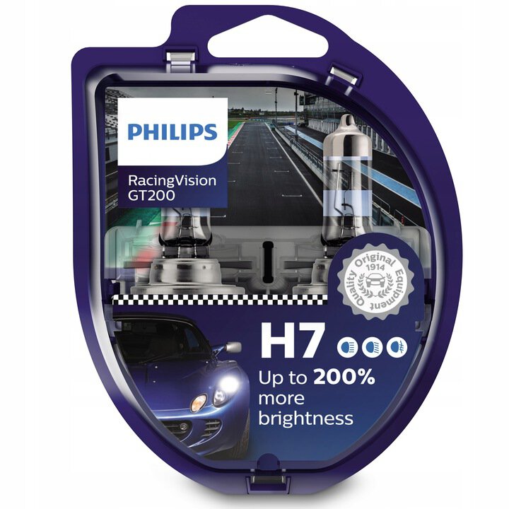 2 x żarówki samochodowe H7 Philips Racing Vision GT +200%