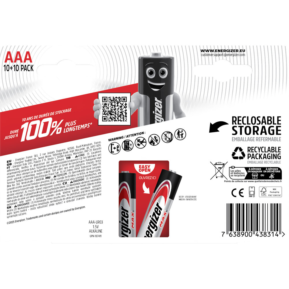 ENERGIZER MAX LR03/AAA - 20ks