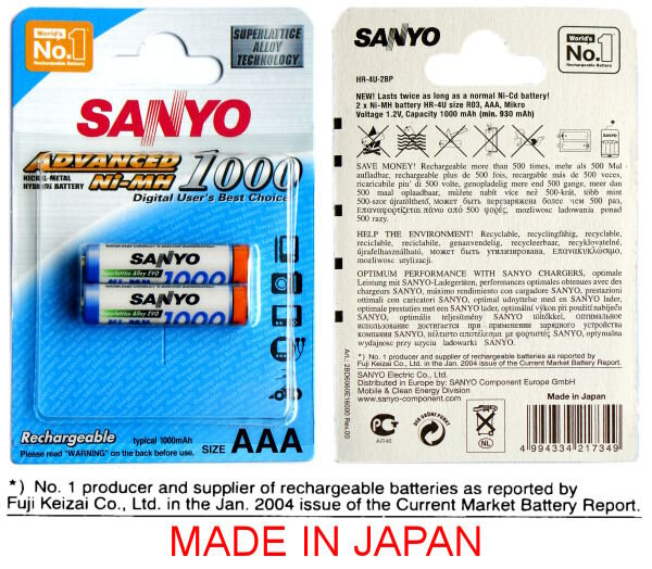 200 x Sanyo R03 AAA Ni-MH 1000mAh