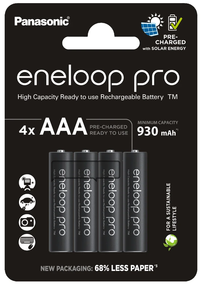 R03 / AAA Panasonic Eneloop PRO NOVÉ Ni-MH 930mAh BK-4HCDE/4BE baterie (blistr) - 4 články