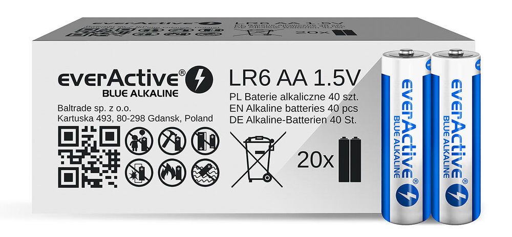 40 x baterie alkaliczne everActive Blue Alkaline LR6 / AA (pakowane w zgrzewki shrink po 2szt.)