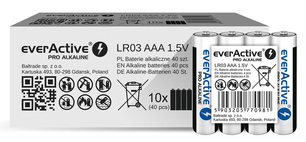 40 x baterie alkaliczne everActive Pro LR03 / AAA (kartonik)
