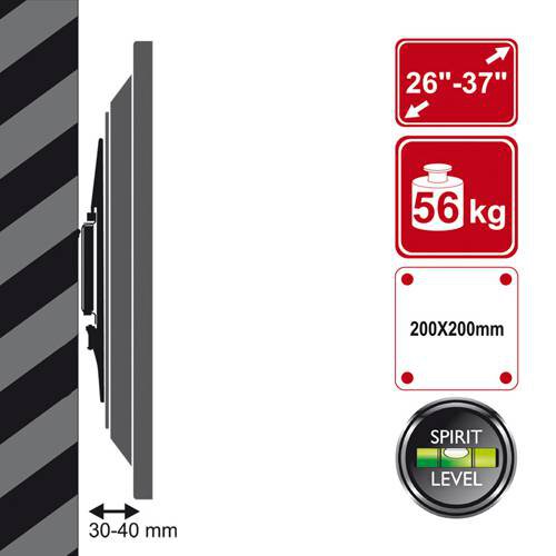 4W Uchwyt LCD&PLASMA  ścienny 26"-37" udźwig 56kg SLIM podwójne mocowanie, poziomica (06802)
