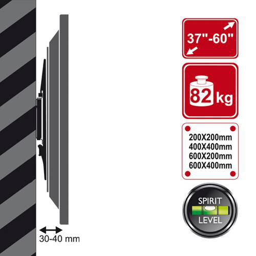 4W Uchwyt LCD&PLASMA  ścienny 37"-60" udźwig 81,6kg SLIM podwójne mocowanie, poziomica (06803)