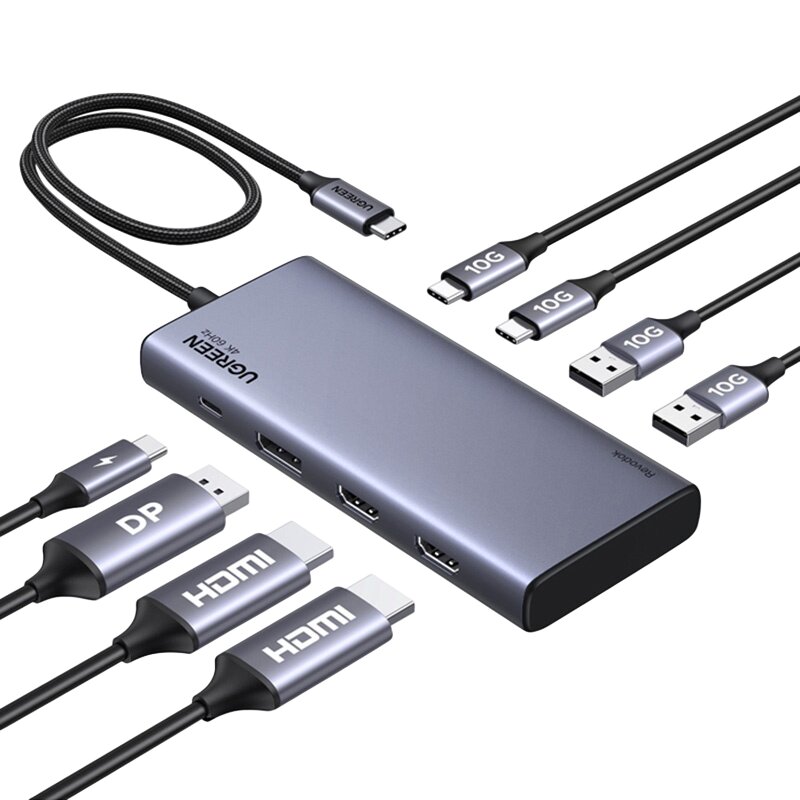 Adapter hub USB-C 8w1 Ugreen CM639 35625 2x USB 3.0 + 3x USB-C + 2x HDMI + 1x DP Adapter hub USB-C 8w1 Ugreen CM639 35625 2x USB 3.0 + 3x USB-C + 2x HDMI + 1x DP