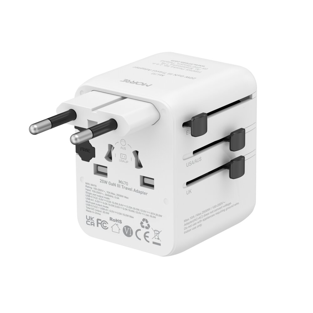 MORRE M470 Travel Adapter 20W 2xUSB-C 1xUSB-A
