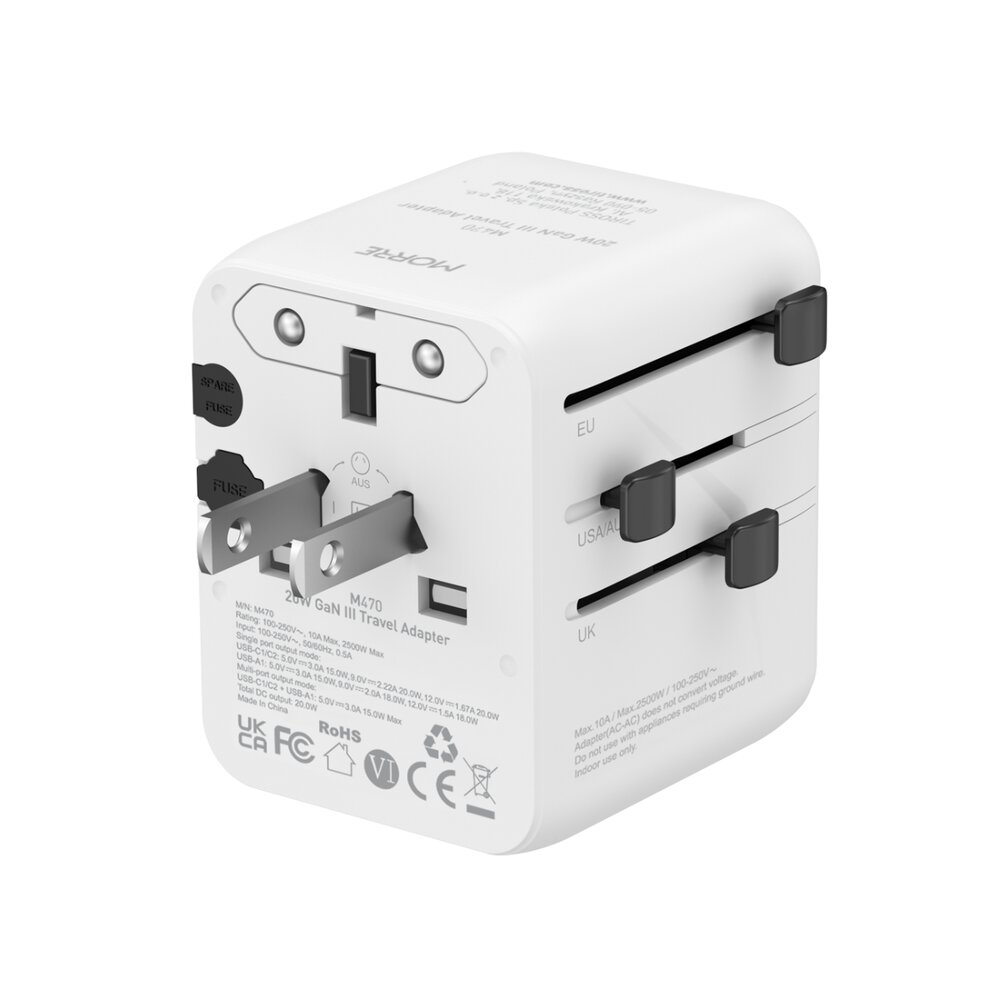 MORRE M470 Travel Adapter 20W 2xUSB-C 1xUSB-A