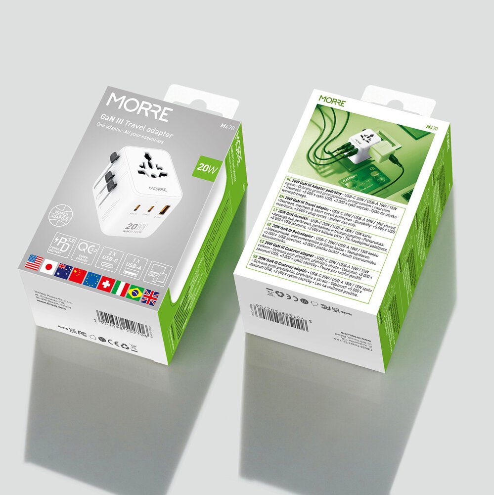 MORRE M470 Travel Adapter 20W 2xUSB-C 1xUSB-A