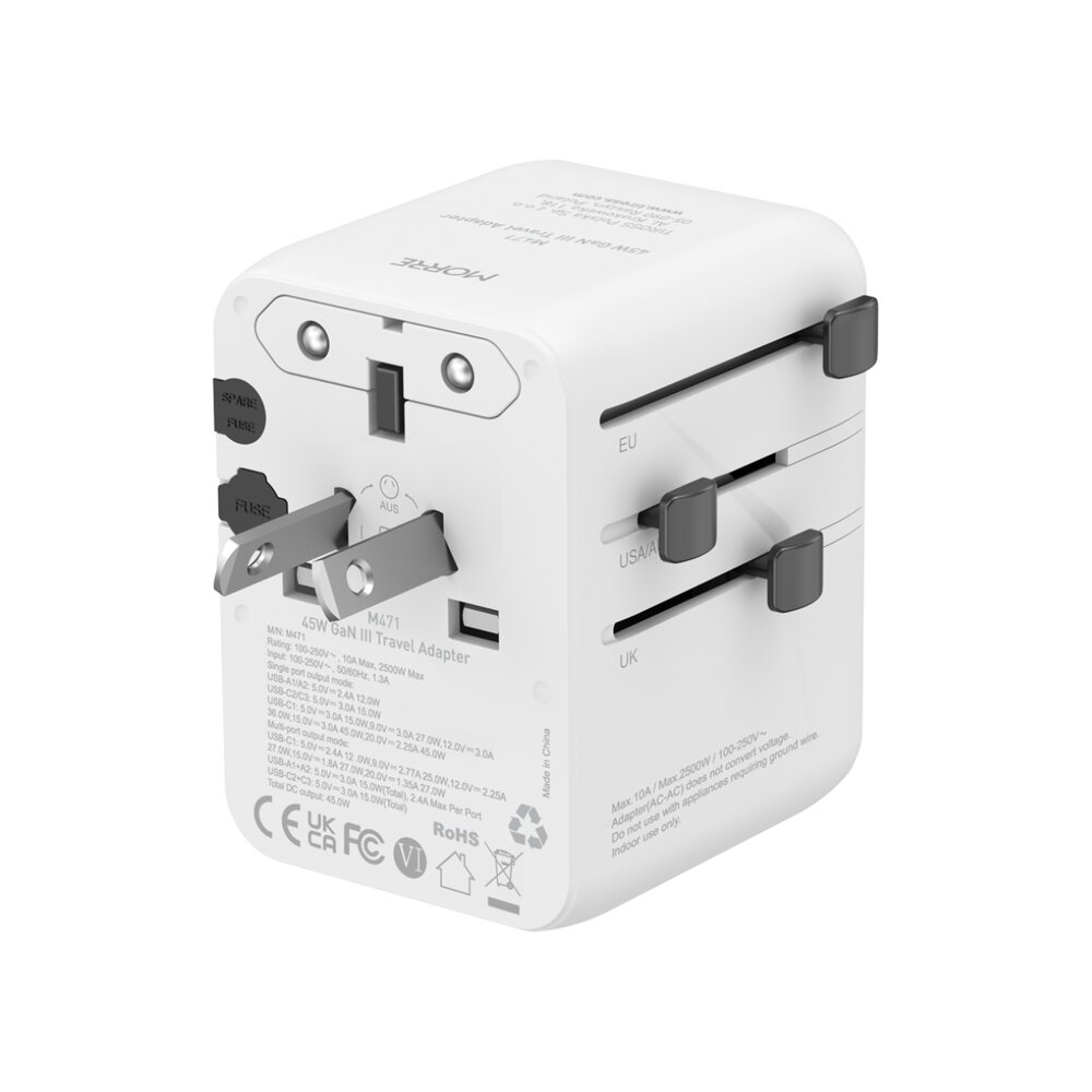 MORRE M471 Travel Adapter 45W 3xUSB-C 2xUSB-A