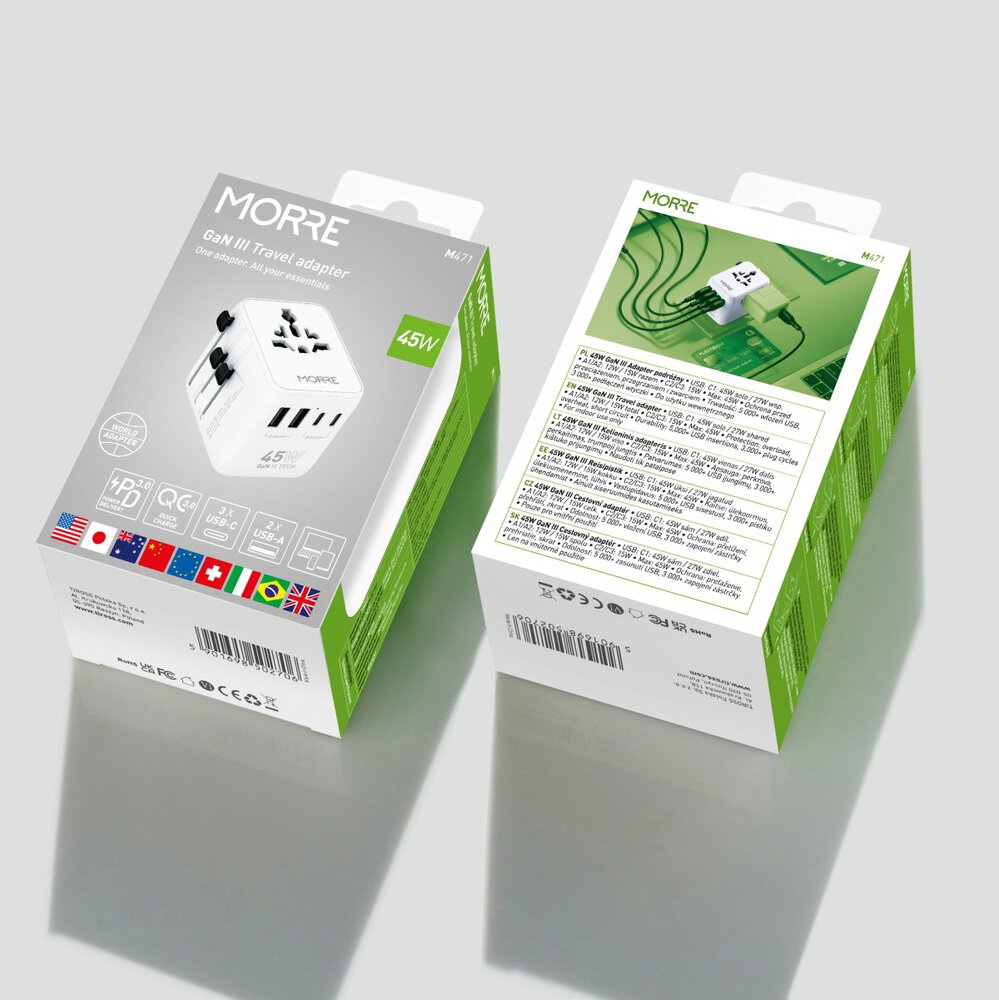 MORRE M471 Travel Adapter 45W 3xUSB-C 2xUSB-A