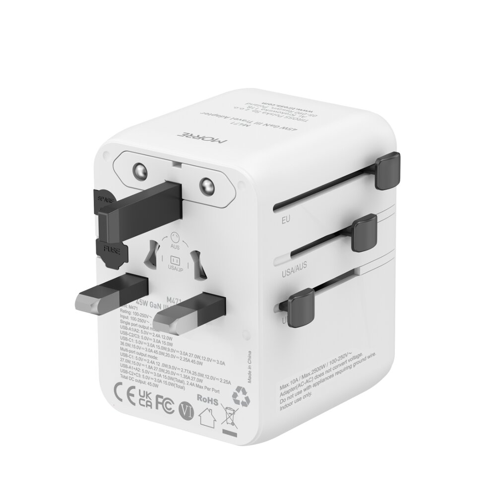 MORRE M471 Travel Adapter 45W 3xUSB-C 2xUSB-A