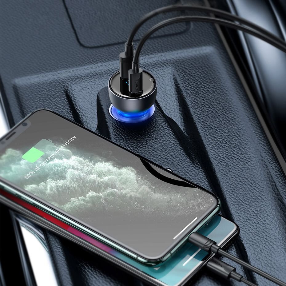 Baseus CCKX-C0G Particular Nabíjačka do Autá Digital Display 2xUSB 65W Gray