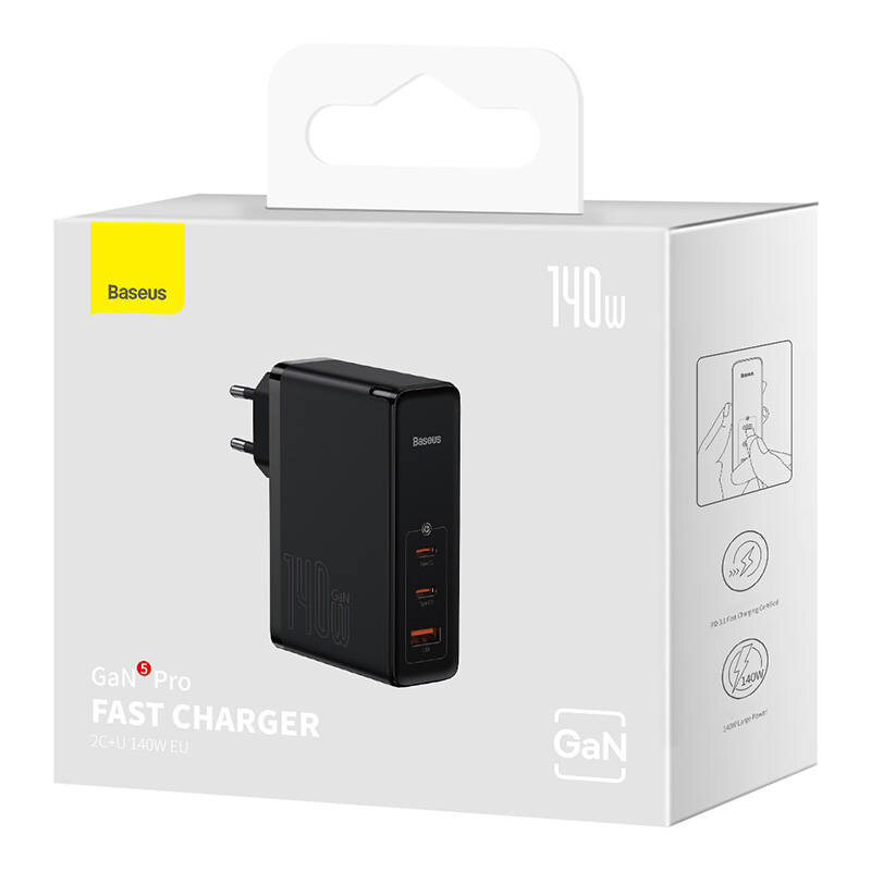 Baseus CCGP100201 GaN5 Pro Fast Nabíjačka USB + 2xUSB-C 140W Black