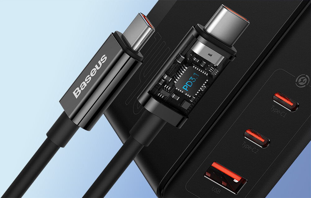 Baseus CCGP100201 GaN5 Pro Fast Nabíjačka USB + 2xUSB-C 140W Black