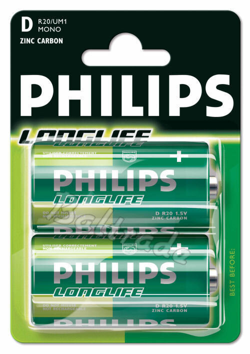 2 x bateria cynkowo-węglowa Philips LongLife R20 D (blister)
