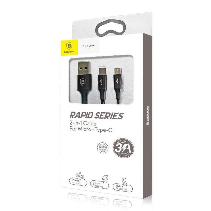 Kabel przewód USB 2w1 - USB-C, micro USB 120cm Baseus CAMT-ASU01 do 3A