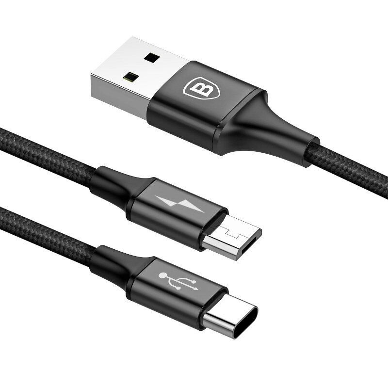Kabel przewód USB 2w1 - USB-C, micro USB 120cm Baseus CAMT-ASU01 do 3A