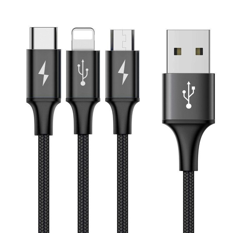 Kabel przewód USB 3w1 - USB-C, Lightning, micro USB 120cm Baseus CAMLT-SU01 do 3A