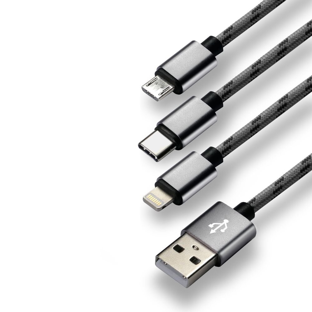 Kabel przewód USB 3w1 - USB-C, Lightning, micro USB 120cm everActive CBB-1.2MCI do 2.4A