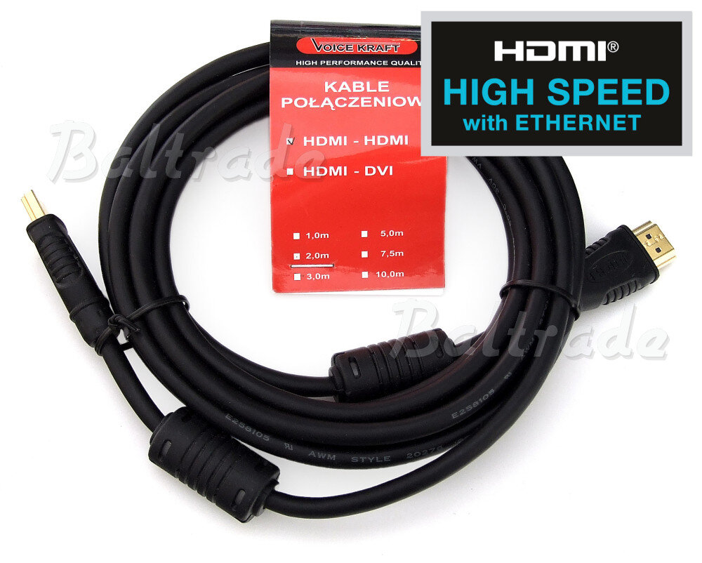 Kabel Voice Kraft HDMI-HDMI 10m GOLD (1.4) High Speed /w Ethernet