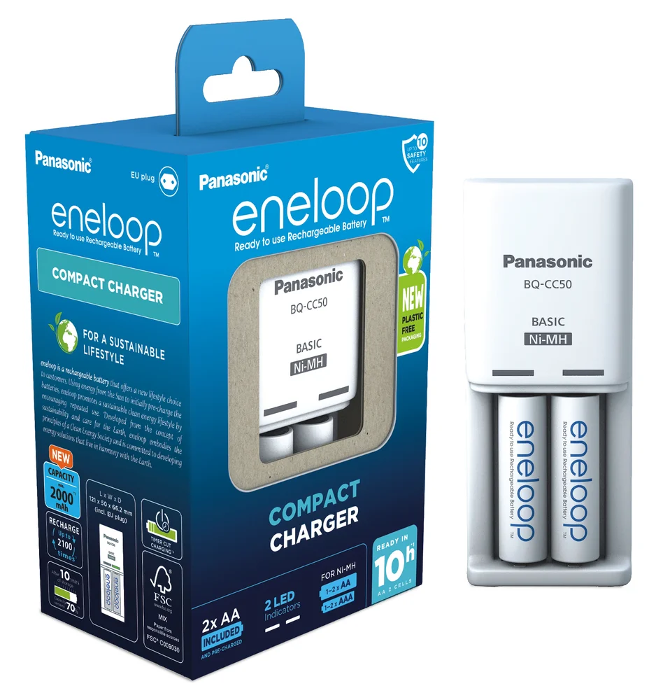 Nabíjecí Ni-MH baterie Panasonic Eneloop BQ-CC50 + 2 x R6/AA Eneloop 2000mAh BK-3MCDE